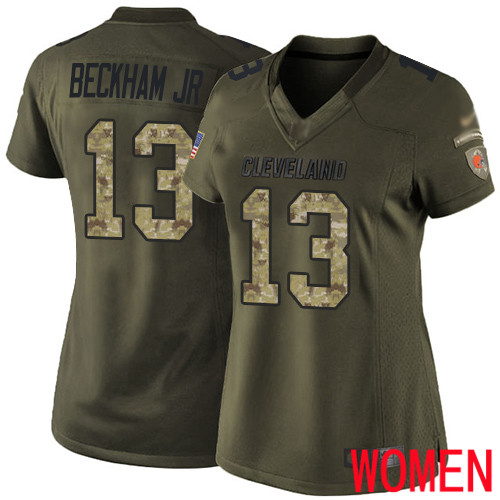 Cleveland Browns Odell Beckham Jr Women Green Limited Jersey #13 NFL Football Salute To Service